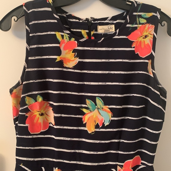 Maison Jules Fit & Flare Floral Striped Skater Sleeveless Dress Size 4 - Picture 2 of 3